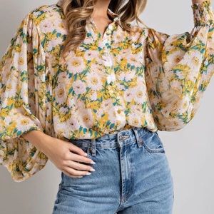 Floral Print Blouse-Mustard